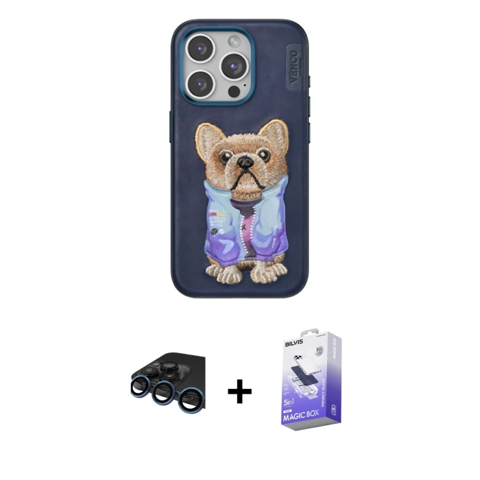 MARSİLYAN™- iPhone 15 Pro Kılıf İz Minimal Koleksiyonu - Siyah Bilvis 5in1 5D Magic Hayalet Cam Ekran Koruyucu + Raze Metal Kamera Lens - LT