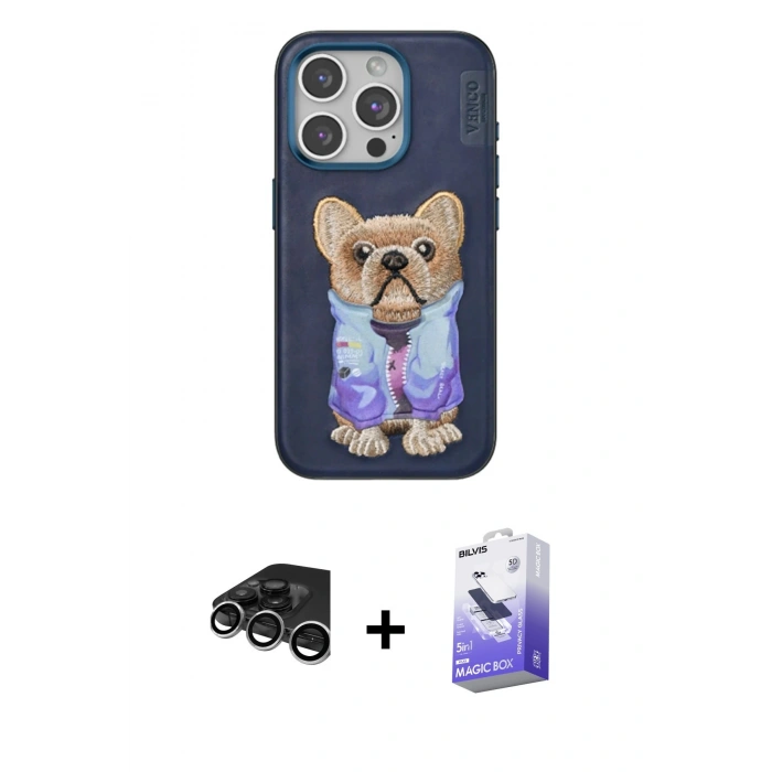 MARSİLYAN™- iPhone 15 Pro Kılıf İz Minimal Koleksiyonu - Siyah Bilvis 5in1 5D Magic Hayalet Cam Ekran Koruyucu + Raze Metal Kamera Lens - GS