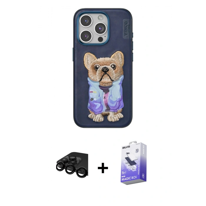 MARSİLYAN™- iPhone 15 Pro Kılıf İz Minimal Koleksiyonu - Siyah Bilvis 5in1 5D Magic Hayalet Cam Ekran Koruyucu + Raze Metal Kamera Lens - SH