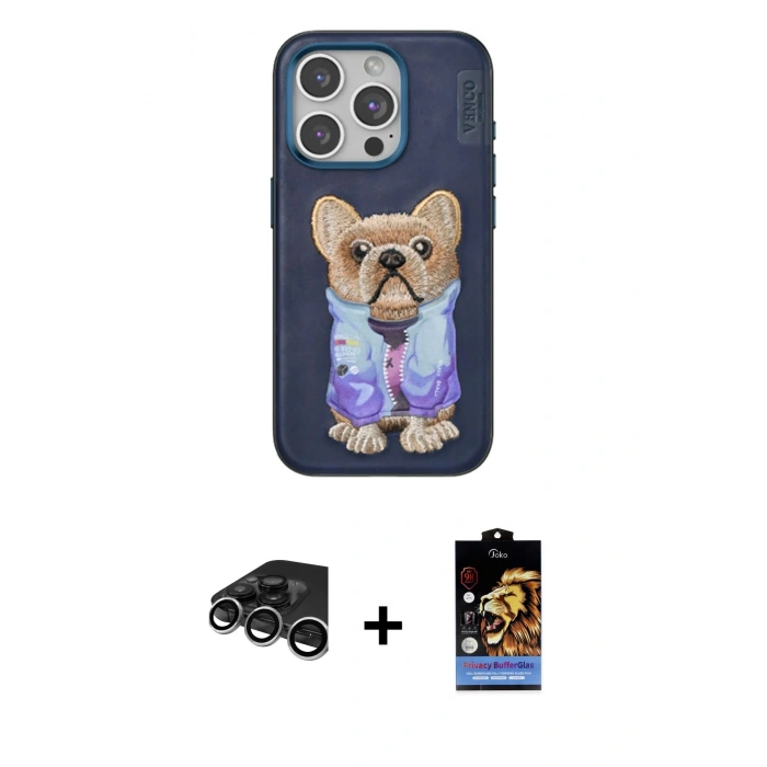 MARSİLYAN™- iPhone 15 Pro Kılıf İz Minimal Koleksiyonu - Siyah Buffer Hayalet Cam Ekran Koruyucu + Raze Metal Kamera Lens - GS