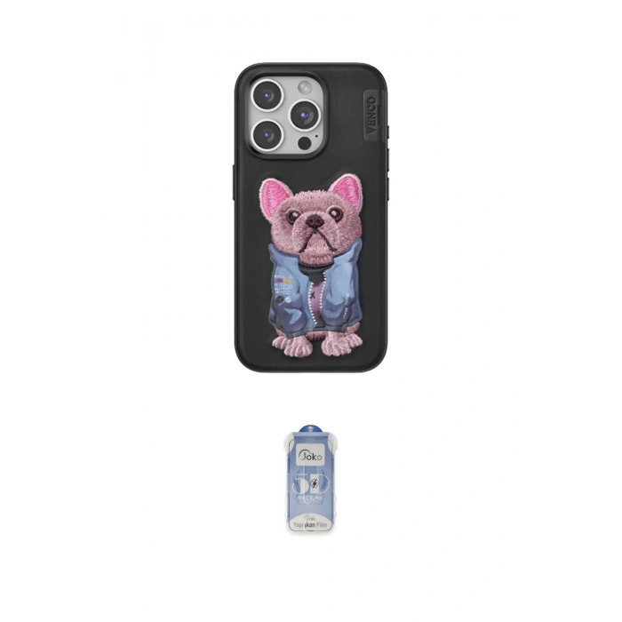 MARSİLYAN™- iPhone 15 Pro Kılıf İz Minimal Koleksiyonu - Siyah Joko Magic 5D Cam