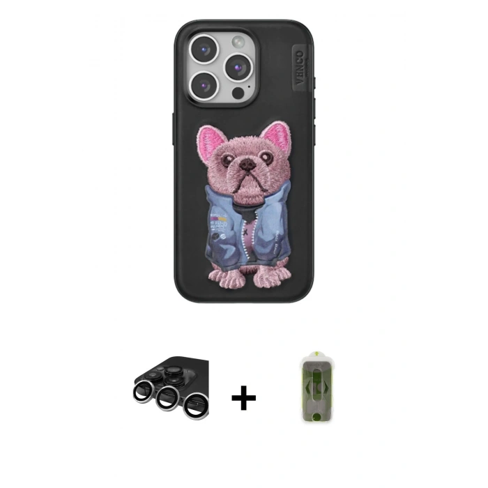 MARSİLYAN™- iPhone 15 Pro Kılıf İz Minimal Koleksiyonu - Siyah Joko Magic 5D Hayalet Cam + Gümüş Raze Metal Kamera Lens