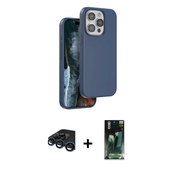 MARSİLYAN™- iPhone 15 Pro Kılıf Kıvılcım Çizgi Serisi - Şeffaf 360 Full Body Arka Koruyucu + Raze Metal Kamera Lens - LT