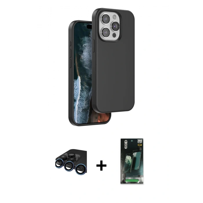 MARSİLYAN™- iPhone 15 Pro Kılıf Kıvılcım Çizgi Serisi - Şeffaf 360 Full Body Arka Koruyucu + Raze Metal Kamera Lens - LT
