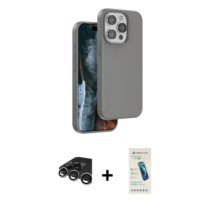 MARSİLYAN™- iPhone 15 Pro Kılıf Kıvılcım Çizgi Serisi - Şeffaf Pasifik Cam Ekran Koruyucu + Raze Metal Kamera Lens - GS