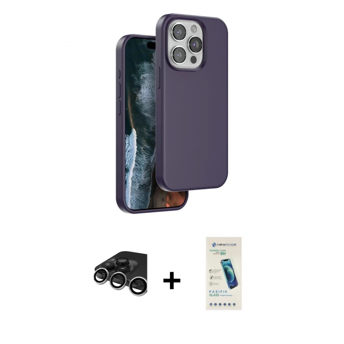 MARSİLYAN™- iPhone 15 Pro Kılıf Kıvılcım Çizgi Serisi - Şeffaf Pasifik Cam Ekran Koruyucu + Raze Metal Kamera Lens - GS