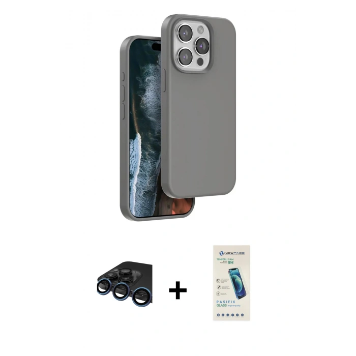 MARSİLYAN™- iPhone 15 Pro Kılıf Kıvılcım Çizgi Serisi - Şeffaf Pasifik Cam Ekran Koruyucu + Raze Metal Kamera Lens - LT