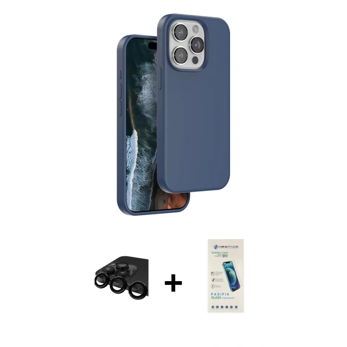 MARSİLYAN™- iPhone 15 Pro Kılıf Kıvılcım Çizgi Serisi - Şeffaf Pasifik Cam Ekran Koruyucu + Raze Metal Kamera Lens - SH