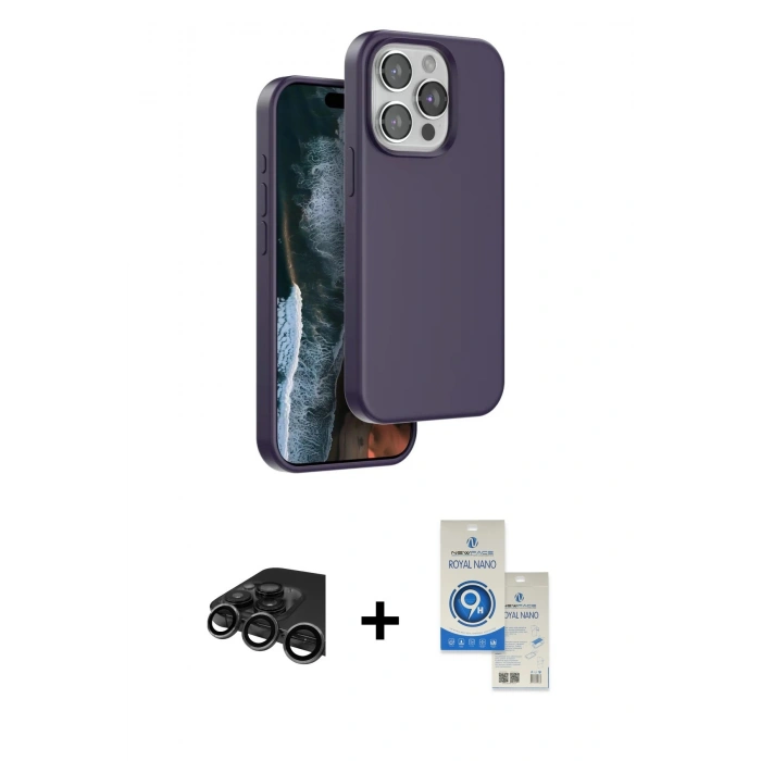 MARSİLYAN™- iPhone 15 Pro Kılıf Kıvılcım Çizgi Serisi - Şeffaf Royal Nano Ekran Koruyucu + Raze Metal Kamera Lens - TMGI