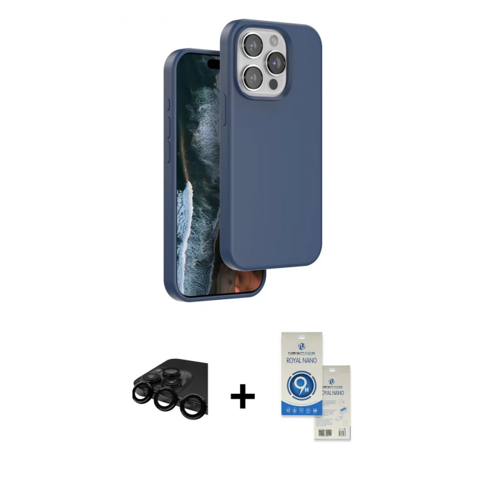 MARSİLYAN™- iPhone 15 Pro Kılıf Kıvılcım Çizgi Serisi - Şeffaf Royal Nano Ekran Koruyucu + Raze Metal Kamera Lens - SH