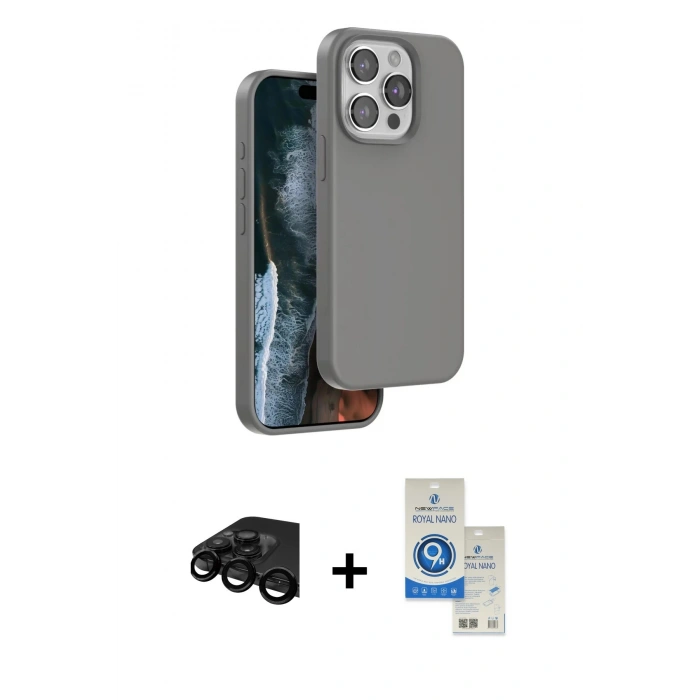 MARSİLYAN™- iPhone 15 Pro Kılıf Kıvılcım Çizgi Serisi - Şeffaf Royal Nano Ekran Koruyucu + Raze Metal Kamera Lens - SH
