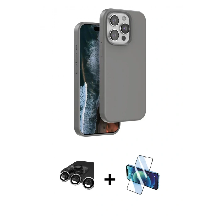 MARSİLYAN™- iPhone 15 Pro Kılıf Kıvılcım Çizgi Serisi - Siyah 3D Antistatik Cam Ekran Koruyucu + Raze Metal Kamera Lens - GS