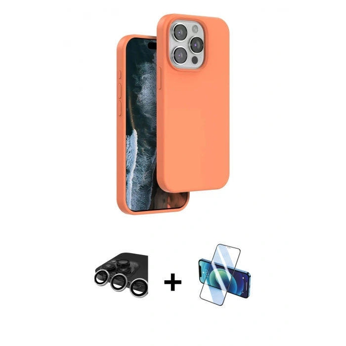 MARSİLYAN™- iPhone 15 Pro Kılıf Kıvılcım Çizgi Serisi - Siyah 3D Antistatik Cam Ekran Koruyucu + Raze Metal Kamera Lens - GS