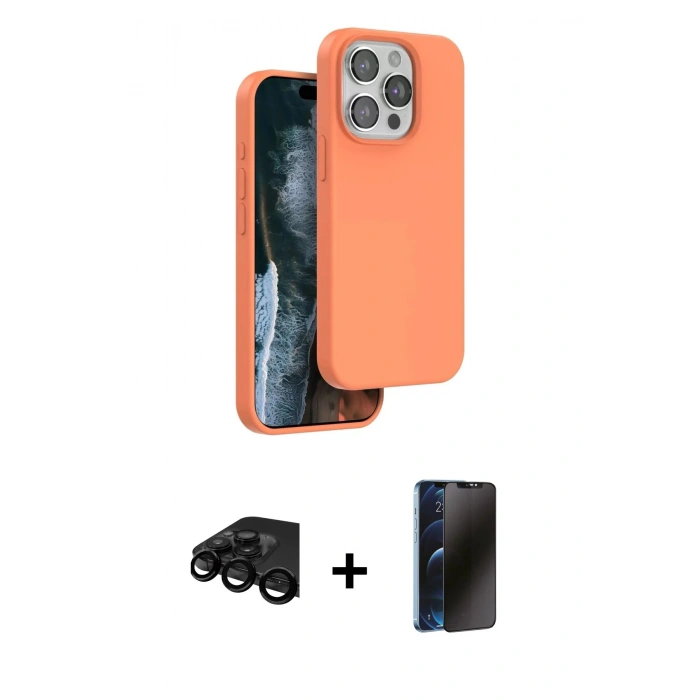 MARSİLYAN™- iPhone 15 Pro Kılıf Kıvılcım Çizgi Serisi - Siyah 3D Antistatik Hayalet Cam Ekran Koruyucu + Raze Metal Kamera Lens - SH