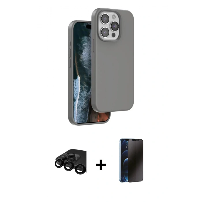 MARSİLYAN™- iPhone 15 Pro Kılıf Kıvılcım Çizgi Serisi - Siyah 3D Antistatik Hayalet Cam Ekran Koruyucu + Raze Metal Kamera Lens - SH
