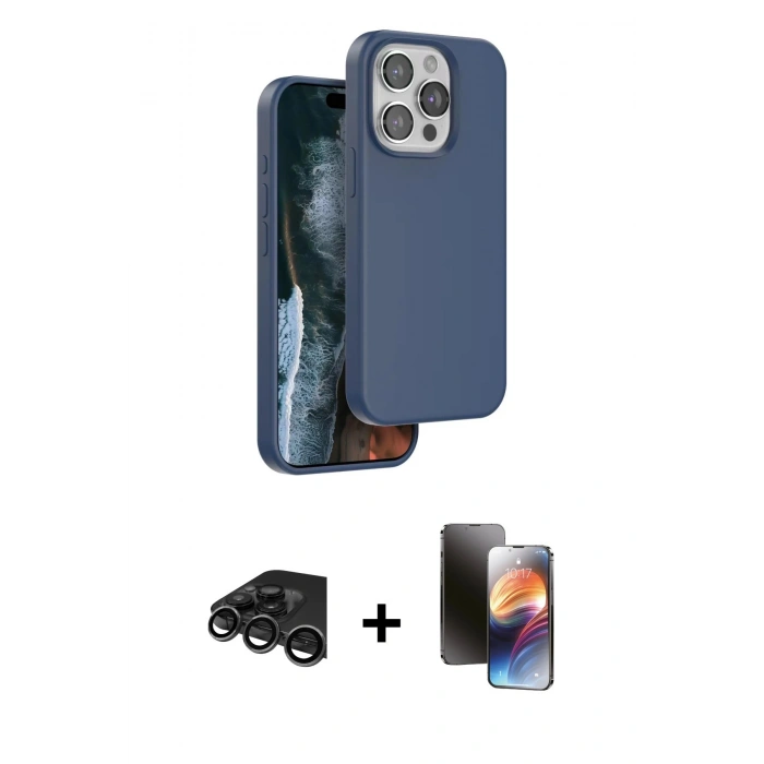 MARSİLYAN™- iPhone 15 Pro Kılıf Kıvılcım Çizgi Serisi - Siyah 3D Antistatik Mat Seramik Nano Ekran Koruyucu + Raze Metal Kamera Lens - TMGI