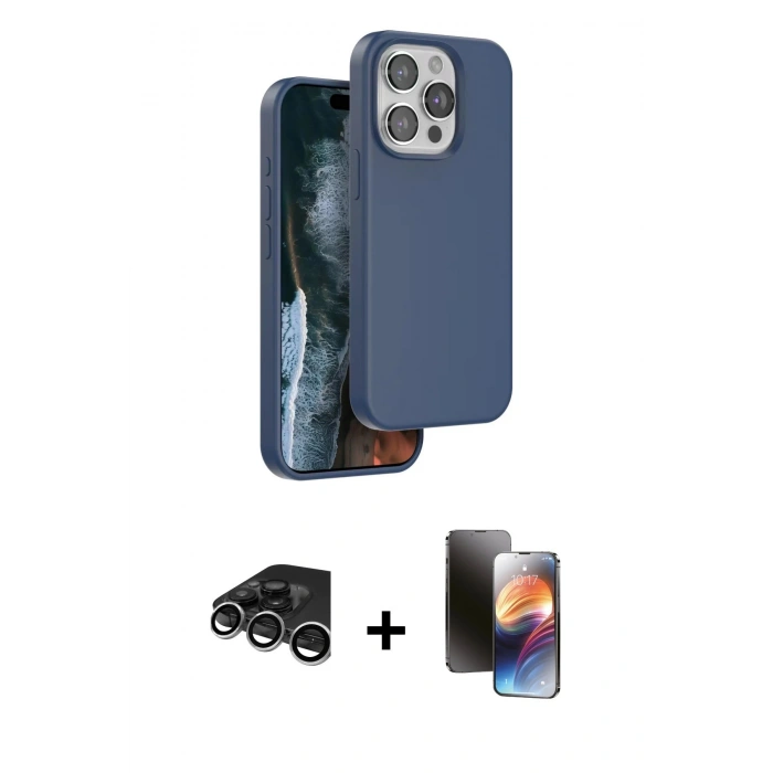 MARSİLYAN™- iPhone 15 Pro Kılıf Kıvılcım Çizgi Serisi - Siyah 3D Antistatik Mat Seramik Nano Ekran Koruyucu + Raze Metal Kamera Lens - GS