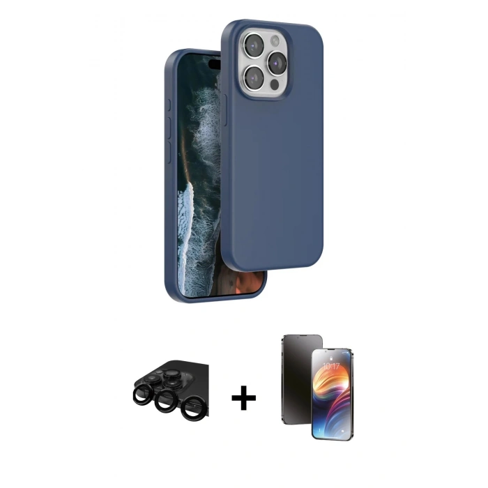 MARSİLYAN™- iPhone 15 Pro Kılıf Kıvılcım Çizgi Serisi - Siyah 3D Antistatik Mat Seramik Nano Ekran Koruyucu + Raze Metal Kamera Lens - SH
