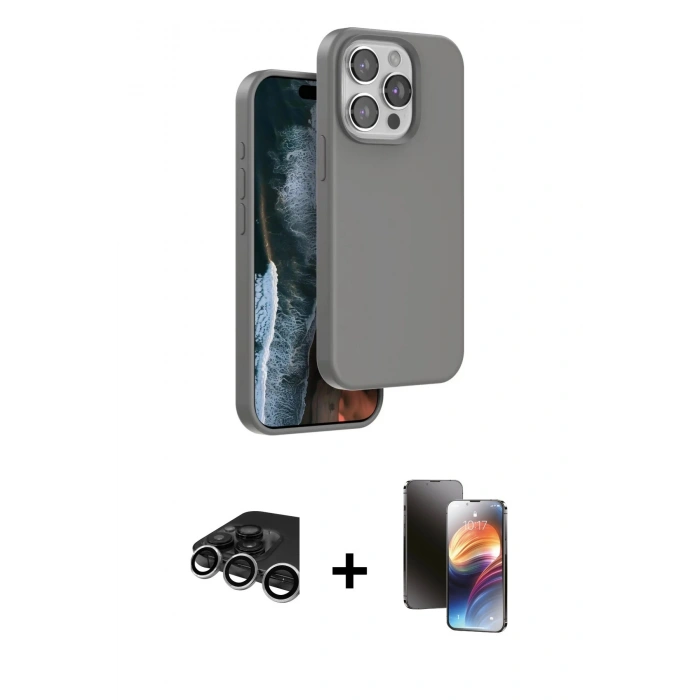 MARSİLYAN™- iPhone 15 Pro Kılıf Kıvılcım Çizgi Serisi - Siyah 3D Antistatik Mat Seramik Nano Ekran Koruyucu + Raze Metal Kamera Lens - GS