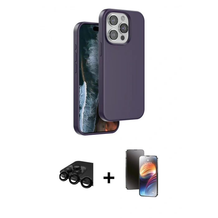 MARSİLYAN™- iPhone 15 Pro Kılıf Kıvılcım Çizgi Serisi - Siyah 3D Antistatik Mat Seramik Nano Ekran Koruyucu + Raze Metal Kamera Lens - SH