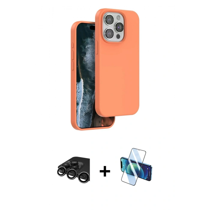 MARSİLYAN™- iPhone 15 Pro Kılıf Kıvılcım Çizgi Serisi - Siyah 3D Antistatik Seramik Nano Ekran Koruyucu + Raze Metal Kamera Lens - TMGI