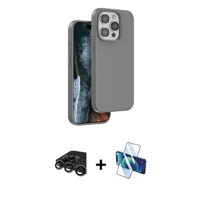 MARSİLYAN™- iPhone 15 Pro Kılıf Kıvılcım Çizgi Serisi - Siyah 3D Antistatik Seramik Nano Ekran Koruyucu + Raze Metal Kamera Lens - TMGI