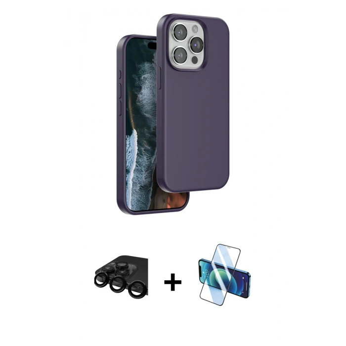MARSİLYAN™- iPhone 15 Pro Kılıf Kıvılcım Çizgi Serisi - Siyah 3D Antistatik Seramik Nano Ekran Koruyucu + Raze Metal Kamera Lens - SH