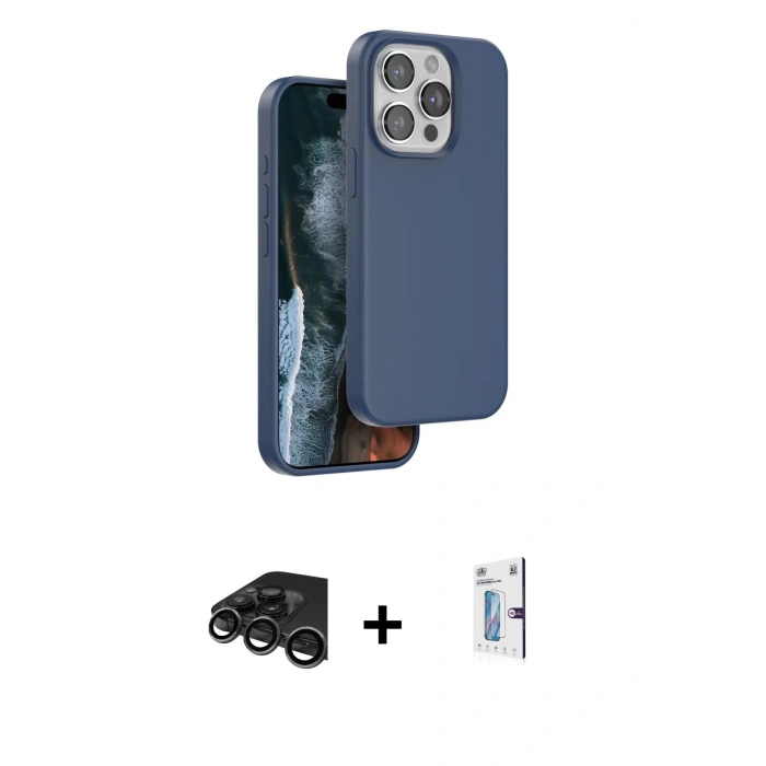 MARSİLYAN™- iPhone 15 Pro Kılıf Kıvılcım Çizgi Serisi - Siyah Bilvis 0.18mm Plus Cam Ekran Koruyucu + Raze Metal Kamera Lens - TMGI