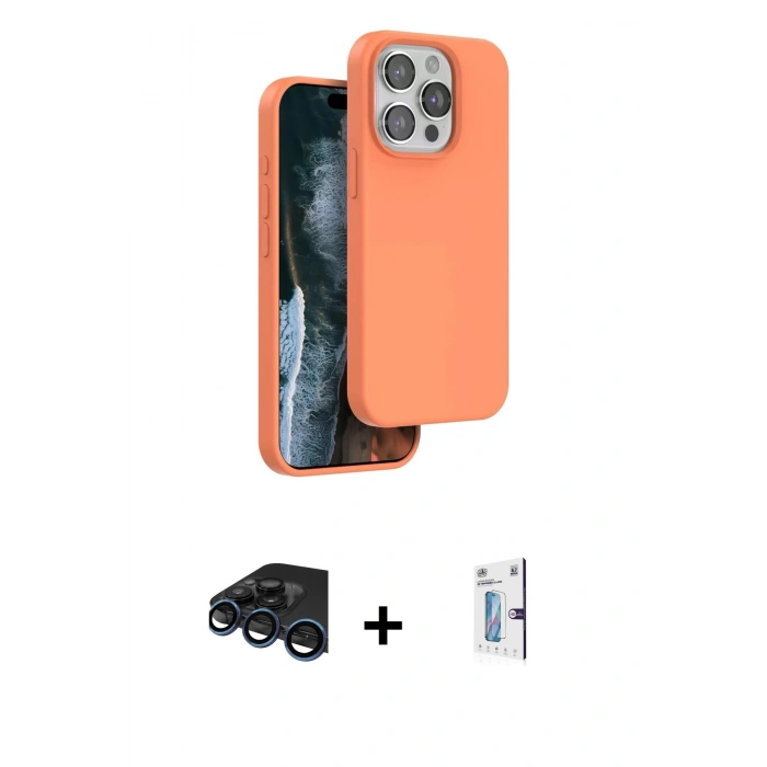 MARSİLYAN™- iPhone 15 Pro Kılıf Kıvılcım Çizgi Serisi - Siyah Bilvis 0.18mm Plus Cam Ekran Koruyucu + Raze Metal Kamera Lens - LT