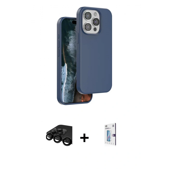MARSİLYAN™- iPhone 15 Pro Kılıf Kıvılcım Çizgi Serisi - Siyah Bilvis 0.18mm Plus Cam Ekran Koruyucu + Raze Metal Kamera Lens - SH