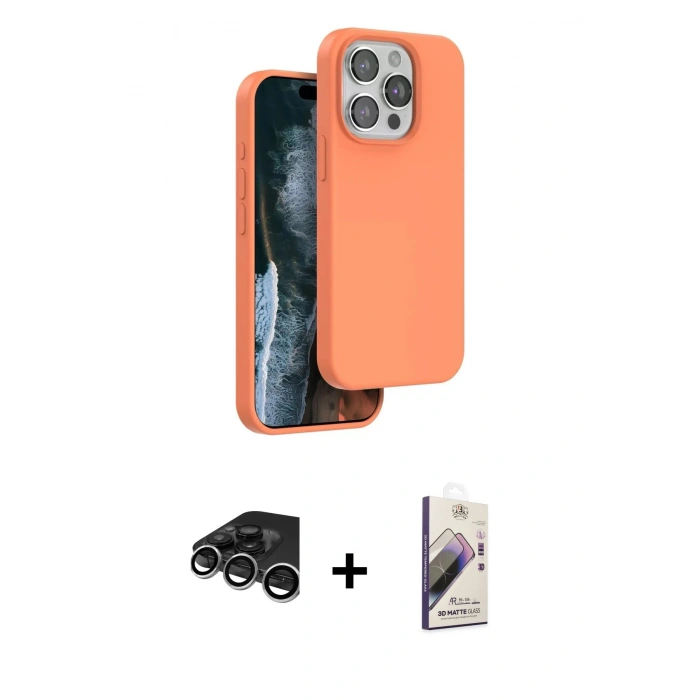 MARSİLYAN™- iPhone 15 Pro Kılıf Kıvılcım Çizgi Serisi - Siyah Bilvis 3D Mat Cam Ekran Koruyucu + Raze Metal Kamera Lens - GS