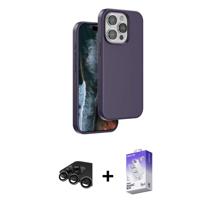 MARSİLYAN™- iPhone 15 Pro Kılıf Kıvılcım Çizgi Serisi - Siyah Bilvis 5in1 3D Magic Cam Ekran Koruyucu + Raze Metal Kamera Lens - TMGI