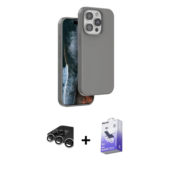 MARSİLYAN™- iPhone 15 Pro Kılıf Kıvılcım Çizgi Serisi - Siyah Bilvis 5in1 5D Magic Hayalet Cam Ekran Koruyucu + Raze Metal Kamera Lens - GS