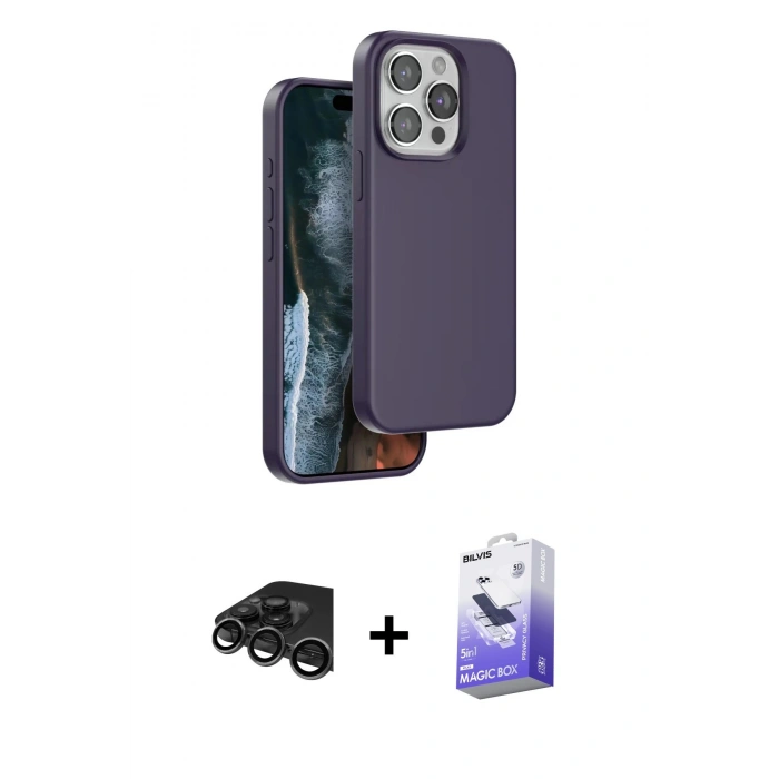 MARSİLYAN™- iPhone 15 Pro Kılıf Kıvılcım Çizgi Serisi - Siyah Bilvis 5in1 5D Magic Hayalet Cam Ekran Koruyucu + Raze Metal Kamera Lens - TMGI