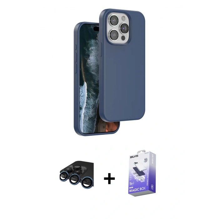 MARSİLYAN™- iPhone 15 Pro Kılıf Kıvılcım Çizgi Serisi - Siyah Bilvis 5in1 5D Magic Hayalet Cam Ekran Koruyucu + Raze Metal Kamera Lens - LT