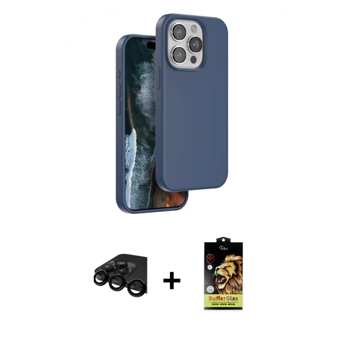 MARSİLYAN™- iPhone 15 Pro Kılıf Kıvılcım Çizgi Serisi - Siyah Buffer Cam Ekran Koruyucu + Raze Metal Kamera Lens - SH