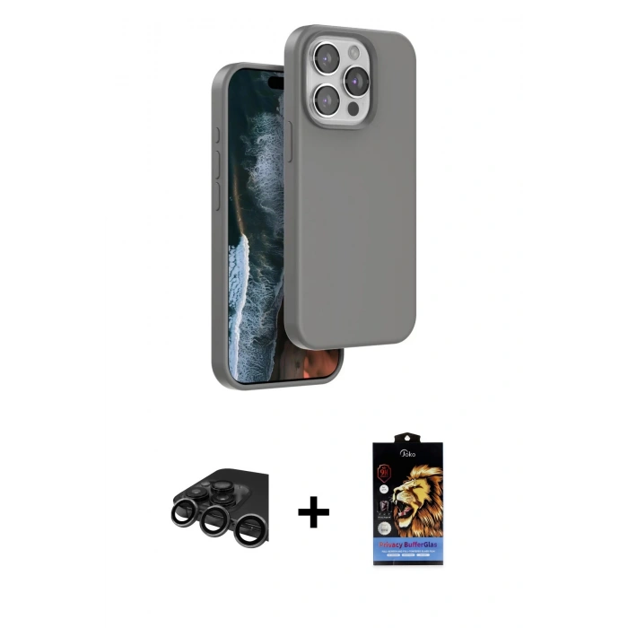 MARSİLYAN™- iPhone 15 Pro Kılıf Kıvılcım Çizgi Serisi - Siyah Buffer Hayalet Cam Ekran Koruyucu + Raze Metal Kamera Lens - TMGI