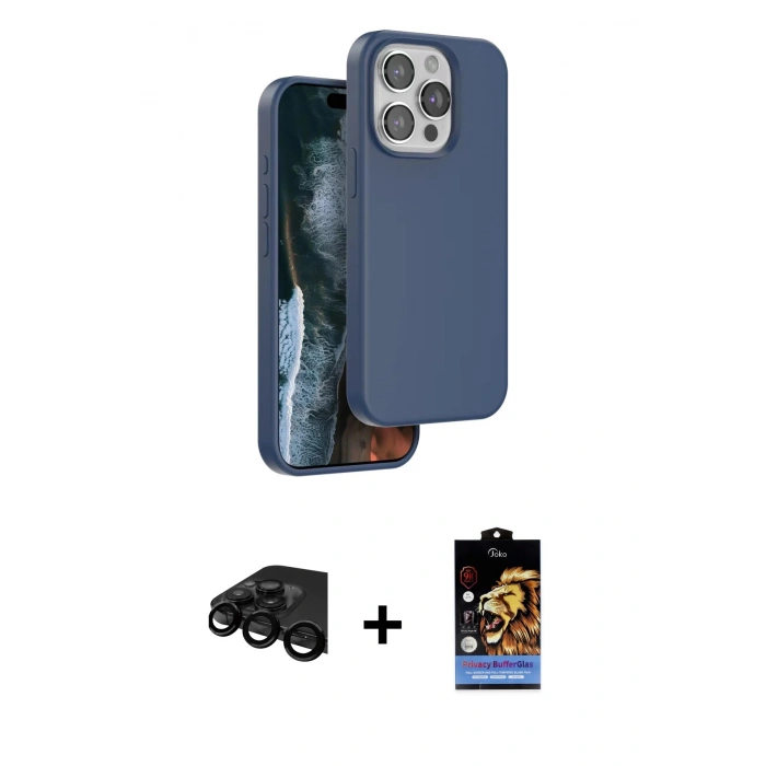 MARSİLYAN™- iPhone 15 Pro Kılıf Kıvılcım Çizgi Serisi - Siyah Buffer Hayalet Cam Ekran Koruyucu + Raze Metal Kamera Lens - SH