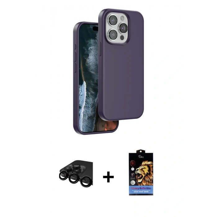 MARSİLYAN™- iPhone 15 Pro Kılıf Kıvılcım Çizgi Serisi - Siyah Buffer Hayalet Cam Ekran Koruyucu + Raze Metal Kamera Lens - SH