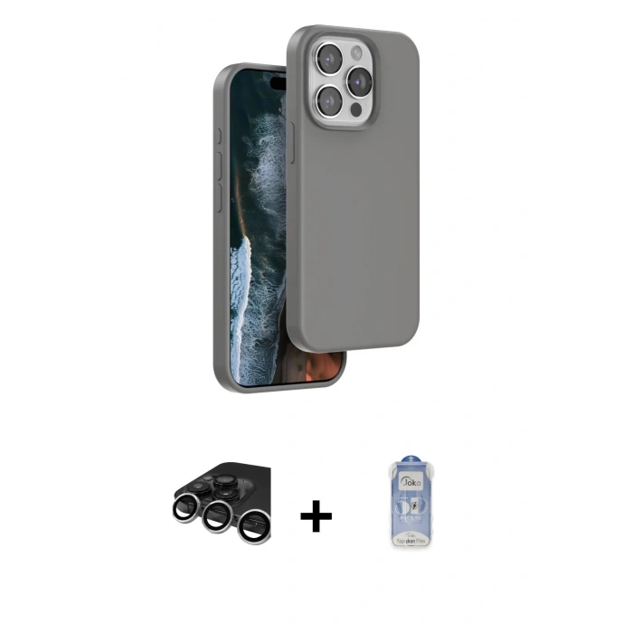 MARSİLYAN™- iPhone 15 Pro Kılıf Kıvılcım Çizgi Serisi - Siyah Joko Magic 5D Cam + Raze Metal Kamera Lens - GS