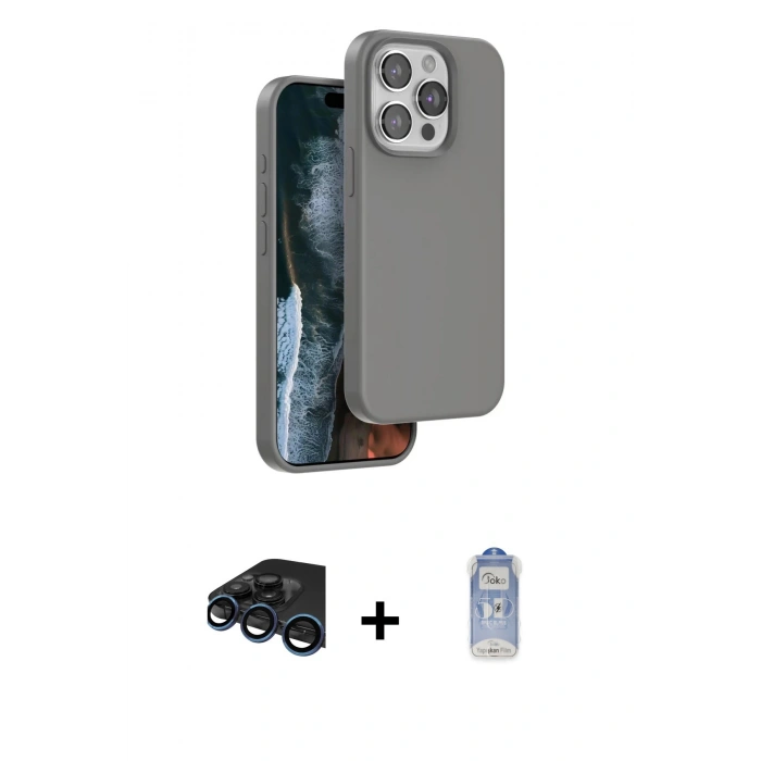 MARSİLYAN™- iPhone 15 Pro Kılıf Kıvılcım Çizgi Serisi - Siyah Joko Magic 5D Cam + Raze Metal Kamera Lens - LT