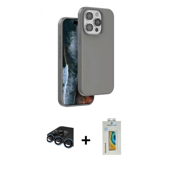 MARSİLYAN™- iPhone 15 Pro Kılıf Kıvılcım Çizgi Serisi - Siyah Polymer Nano Ekran Koruyucu + Raze Metal Kamera Lens - LT