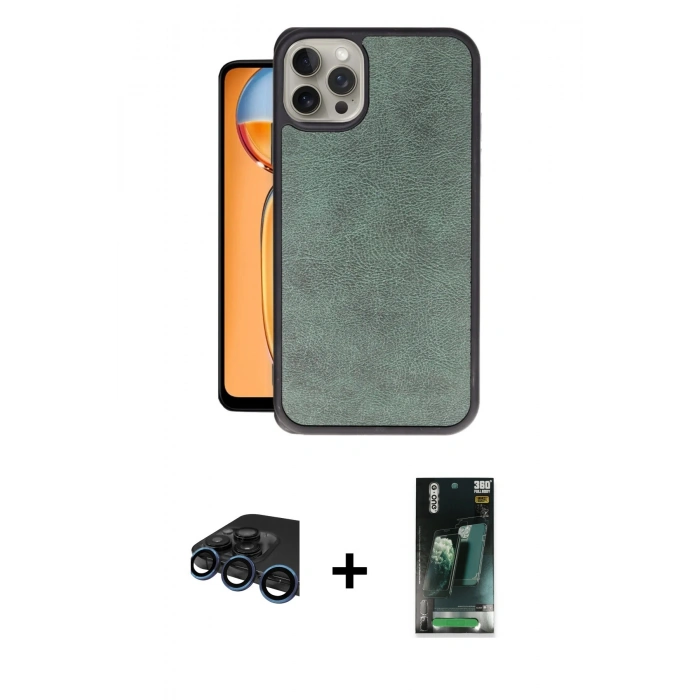 MARSİLYAN™- iPhone 15 Pro Kılıf Kıvılcım Işık Serisi - Siyah 360 Mat Full Body Arka Koruyucu + Lacivert Raze Metal Kamera Lens