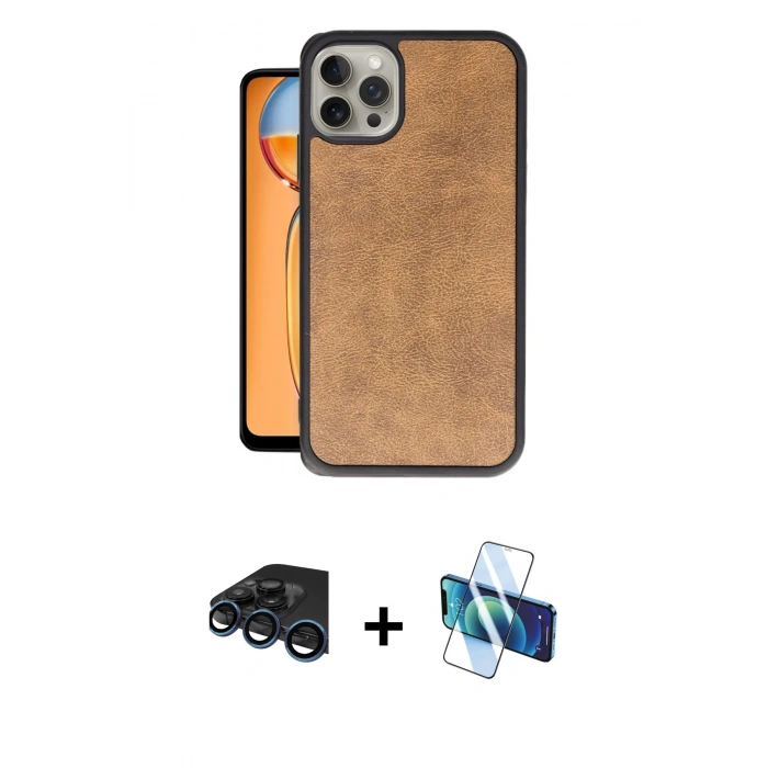 MARSİLYAN™- iPhone 15 Pro Kılıf Kıvılcım Işık Serisi - Siyah 3D Antistatik Cam Ekran Koruyucu + Raze Metal Kamera Lens - LT