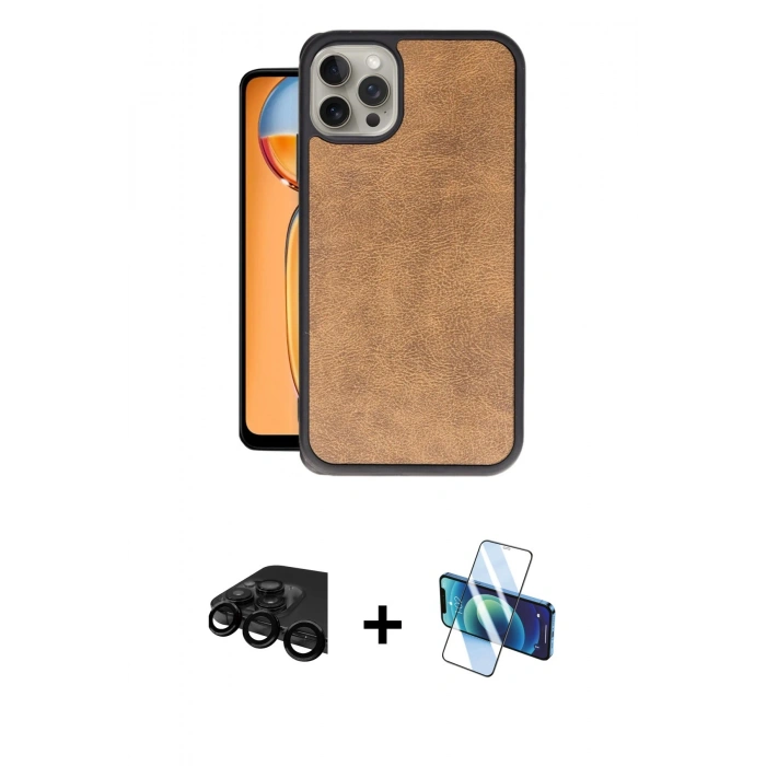 MARSİLYAN™- iPhone 15 Pro Kılıf Kıvılcım Işık Serisi - Siyah 3D Antistatik Cam Ekran Koruyucu + Raze Metal Kamera Lens - SH