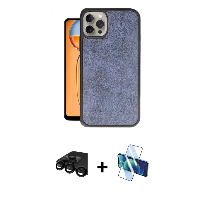 MARSİLYAN™- iPhone 15 Pro Kılıf Kıvılcım Işık Serisi - Siyah 3D Antistatik Cam Ekran Koruyucu + Raze Metal Kamera Lens - SH