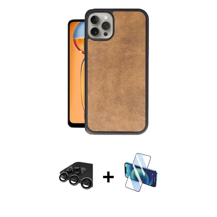 MARSİLYAN™- iPhone 15 Pro Kılıf Kıvılcım Işık Serisi - Siyah 3D Antistatik Cam Ekran Koruyucu + Raze Metal Kamera Lens - TMGI
