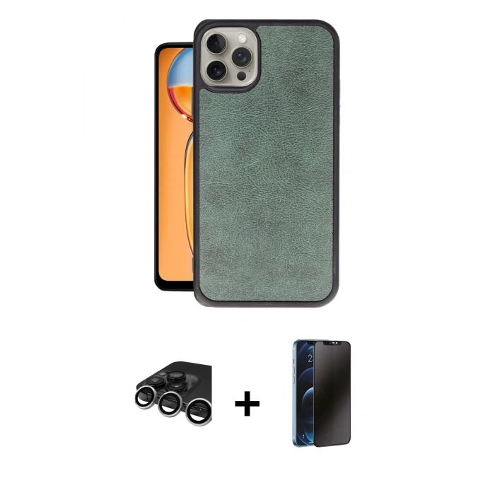 MARSİLYAN™- iPhone 15 Pro Kılıf Kıvılcım Işık Serisi - Siyah 3D Antistatik Hayalet Cam Ekran Koruyucu + Raze Metal Kamera Lens - GS