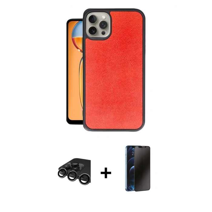 MARSİLYAN™- iPhone 15 Pro Kılıf Kıvılcım Işık Serisi - Siyah 3D Antistatik Hayalet Cam Ekran Koruyucu + Raze Metal Kamera Lens - TMGI