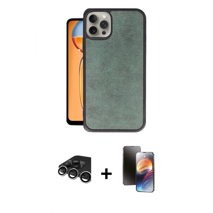 MARSİLYAN™- iPhone 15 Pro Kılıf Kıvılcım Işık Serisi - Siyah 3D Antistatik Mat Seramik Nano Ekran Koruyucu + Raze Metal Kamera Lens - GS
